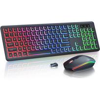 Apšviesta belaidė klaviatūra ir pelė, įkraunamos RGB raidės Viso dydžio, ergonomiškas pakreipimo kampas 2,4 GHz Tyli klaviatūros pelė English
