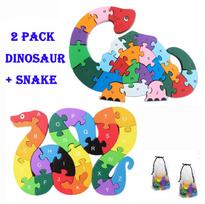 2 pakuotė - Angliškos raidės Žaislai Smegenys Mielas Medinis Gyvatė Dinozauras Dėlionės 3D Dėlionė Edukacinis Vaikų Medinis Žaislas 19x13x1.5cm,20x14x1.5cm