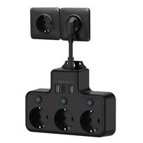 Europos standarto maitinimo juosta, daugiafunkcinis lizdas, apsauga nuo viršįtampių, juodas lizdas, baltas lizdas, laidinis lizdas, 3 lizdai, 3 greito įkrovimo USB prievadai black 16A-4000W