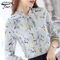 Chiffon Shirt Women's Top Long Sleeve Spring and Autumn Clothes Large Size Women's Fat MM Loose Shirt Floral Base Shirt S šviesiai pilka spalva