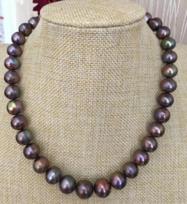 Stunning 10-11mm south sea round black red pearl necklace 18inch