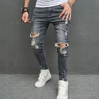 Naujos vyriškos džinsai kelių nusidėvėję elastiniai laisvalaikio siauri kojų galai Slim vyriški su skylėmis džinsai madingi 28