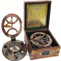 12,7 cm steampunk Gilbert saulės laikrodis Kompasas Aukščiausios kokybės rankų darbo žalvarinis saulės laikrodis medinėje dėžutėje su lygčių diagrama