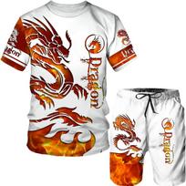 Vyriški marškinėliai ir šortai, 3D spausdinti vintage Dragon Print gatvės drabužiai, aukštos kokybės dviejų dalių vasaros komplektas S