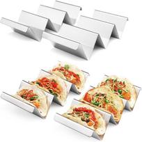 „Taco“ laikikliai 4 nerūdijančio plieno pakuotės „Taco“ stovo stovo padėklas, tinkamas kepti orkaitėje, plauti indaplovėje ir ant grotelių 4pcs beige