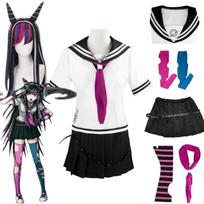 Anime Danganronpa Mioda Ibuki Cosplay Kostiumas Spalvingi Velnio Ragų Perukai su JK Jūreivių Kostiumais Helovino Karnavaliniai Drabužiai L-(Costume+Wig)