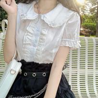Kawaii Lolita Palaidinės Baltos Moteriškos mielos nėriniuotos palaidinės su raukiniais marškinėliai Vintage Puff Sleeve Japoniško Preppy Style Sweet Tops S balta