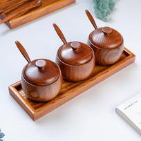 4 rinkinys (3vnt prieskonių indelis + 1vnt padėklas)Medinis prieskonių indelis, prieskonių indeliai, druskos dėžutė su mediniu dangteliu, maisto saugykla 3Pcs Seasoning Jar + 1Pc Tray