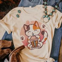 Bubble Tea top women funny t-shirts female y2k clothing M gray
