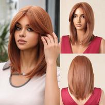 Oranžinė Ruda Vidutinio Ilgio Tiesus Bob Sintetinis Perukas Trumpas Kirpčiukais Juodaodėms Moterims Cosplay Lolita Sluoksniuotas Perukas Atsparus Karščiui brown