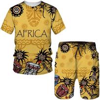 Vyriški spalvingi afrikietiški liaudiški 3D spausdinti marškinėliai šortai 2 vnt. kostiumai Dashiki etninis sportinio kostiumo rinkinys vyrams sportinė apranga Y2k drabužiai 4XL