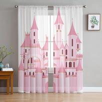 Rožinės Animacinio Filmo Pilies Baltos Šifono Peršviečiamos Užuolaidos Svetainei Miegamajam Namų Dekoro Langų Voile Tinklelio Užuolaidos W135 x H137cm x1 white