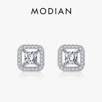 Modian 925 Sterling Silver Twinkling Geometric Square Stud Earrings for Women Classic Wedding Engagement Jewelry sidabras