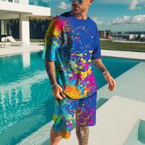 Madingas vyriškas sportinis kostiumas vasarinis trumpomis rankovėmis 3D spausdintų marškinėlių komplektas O kaklo Kelionės Streetwear marškinėlių rinkinys Vyriški dideli drabužiai 2XL