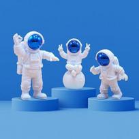 3 vnt Astronautų figūrėlė Namų dekoras Astronauto statulos studija Biuro stalo dekoras Dovanų dekoravimo priedai Kosmoso PVC skulptūra 7.4 cm mėlyna