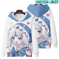 HOLOLIVE Vtuber Gawr-gura 3D spaudas vyriški/moteriški marškinėliai gatvės drabužiai kawaii marškinėliai Džemperis su gobtuvu ir užtrauktuku Drabužiai XXXL