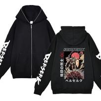 Rudeniniai flisiniai užtrauktuku užsegami švarkai Anime Berserk atspaudu Džemperiai Gatvės apranga Laisvi vyriški džemperiai su gobtuvu Harajuku kasdieniai kardiganai paltai S