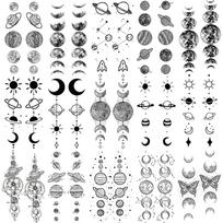 15 lapų netikros kosmoso planetos grandinės laikinos tatuiruotės moterims, vyrų ranka, juodos mėnulio saulės žvaigždės tatuiruotė Mažos visatos tatuiruotės lipdukas