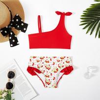 Dalių Paauglių Mergaičių Maudymosi Kostiumai Madingi Raudoni Bikini Komplektai Aukštos Kokybės Skaldyti Vaikų Maudymosi Kostiumai Maudymosi Kostiumas Mergaitėms 5-6 raudona