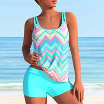 Moteriškas maudymosi kostiumėlis Rainbow Bar Print Bikini Tankini Swimsuit S mėlyna