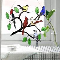 Daugiaspalviai paukščiai Aukštas vitražinis lango skydas, Paukščių serijos meno ornamentai Pakabinamas pakabukas