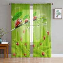 Ladybug Cartoon Luxury Tulle Curtains Modern Living Room Kitchen Chiffon Curtain Bedroom Sheer Valance Curtain 135W x 114H(cm)
