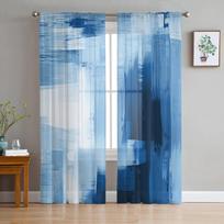 Mėlynas abstraktus paveikslas Miegamojo skaidrios plonos užuolaidos Šventinė dekoracija Langų voilas tiulio užuolaida 135W x 160H(cm) gray