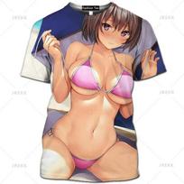 Japonijos anime Kawaii marškinėliai su 3D spausdinimu Sexy Senpai Girl trumpomis rankovėmis Hentai Bikini Ropa Hombre Vyriški kasdieniai Cosplay Loli Waifu marškinėliai 4XL