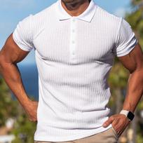 Vyriški „Solid Stripe Fitness Elasticity“ polo marškinėliai trumpomis rankovėmis Vyriški madingi stovo apykaklės vyriški marškinėliai Vasaros 4XL balta