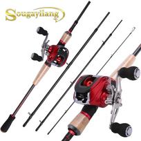 Meškerės Ritės Komplektas Kelioninis Nešiojamas 4 Dalių Meškerykotis Su 17+1BB Baitcasting Žvejybine Rite 2.1M Rod&Reel Left Hand