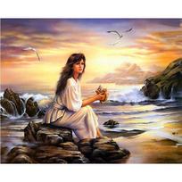 Full 5D Diy Diamond Painting Cartoon Woman By The Sea Embroidery Cross Stitch Home Decor Handmade 25x30cm gray