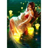 5D DIY Diamond Painting Girl and cat Cross Stitch Kit Mosaic Diamond Embroidery Rose Full Round/Square Drill Home Decoration Round 20x30cm