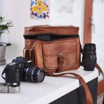 11 colių naujas ožkos odos DSLR fotoaparato krepšys, senovinis portfelis, kelioninis objektyvo dėklas 13x10x4 ruda