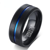Ikuinen Basic 8 mm volframo karbido vestuviniai žiedai vyrams, Bule Line Grooved Center Comfort Fit, anel masculino 7