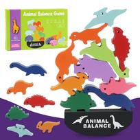 Mediniai kraunami dinozaurų žaislai 1 2 3 metų mažyliams, Montessori medžio mokomieji žaislai, dinozaurų kraunamasis balansinis žaislas, ikimokyklinio amžiaus kaladėlės Package-20.5x13x3cm