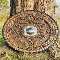 Viduramžių vikingų skydas, vilkas raižytas pritaikytas vikingų skydas, medžio sienų dekoras Vikingo dovanai paruoštas apvalus skydas, vikingų cosplay skydas