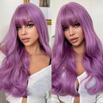 ALAN EATON Gražios spalvos Ilgų bangų perukai Moteriški violetiniai sintetiniai perukai Ponios Cosplay vakarėliui Kalėdinis perukas Karščiui atsparus plaukas