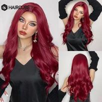 HAIRCUBE Ilgi banguoti sintetiniai perukai Raudoni plaukai Moterų perukai Cosplay Daily Party Dating Karščiui atsparus pluošto perukas