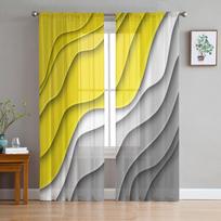Geltonas pilkas gradientas geometrinės abstraktios permatomos užuolaidos svetainės miegamojo dekoravimui šifono tiulio voilo virtuvės lango užuolaida 135W x 114H(cm) yellow