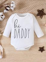 Naujagimio kostiumas ilgomis rankovėmis, margintas  Hi DADDY  apvaliu kaklu, ilgomis rankovėmis, mažylio drabužiai 9-12m balta