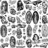 6 lapų didelės Chicano laikinos tatuiruotės vyrams, moterims suaugusiems Gvadalupės gangsterio netikros tatuiruotės lipdukas Realistiškas Helovino juodos spalvos dekoravimo tatuiruotė Meksika