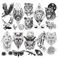 10 lapų juodų gyvūnų laikinos tatuiruotės suaugusiems, rankų realistiškos, netikros geometrinės liūto tigro tatuiruotės, vandeniui atsparios kaukolės gangsterio tatuiruotės lipdukas kūnui arti