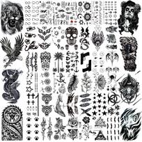 50 lakštų juodos laikinos tatuiruotės vyrams suaugusiems kaklo, rankos šlaunų tatuiruotės lipdukas netikras erelis drakonas liūtas vilkas gyvūnai kaukolės tatuiruotės dekoravimas