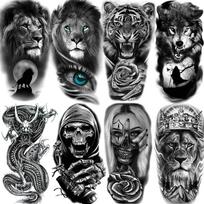 8 lapų genties liūto tigro laikinos tatuiruotės moterims suaugusiems vyrams netikros juodos kaukolės drakono tatuiruotės lipdukas Gangsterio kompaso tatuiruotės