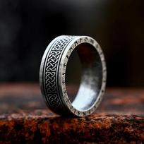 Naujas Vintažinis Skandinaviškas Vikingų Runų Žiedas Vyrams Moterims Paprastas 316L Nerūdijančio Plieno Vikingų Odino Raidžių Žiedas Retro Amuletas Papuošalai Dovanos 7 black