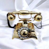 Senovinis telefonas su sukamuoju ratuku, senovinis žvakidės fiksuotojo ryšio telefonas, jūrinis žalvarinis telefonas kambario dekoravimui, rankų darbo