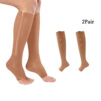 2PC Unisex kompresinės kojinės, užtrauktuku ištemptos kojos atramos atviros kojos XXL