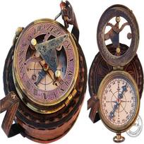 Žalvarinis saulės laikrodis kompasas. Graži dovana su odiniu dėklu - Saulės laikrodis - Steampunk priedas - Jūrinė dovana - Vestuvių dovanos jam - Saulės laikrodis