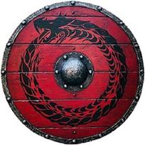 Medinis vikingų apvalus drakono veido skydas, šarvuotas skydas, 24 colių rankų darbo skydas, raudonas