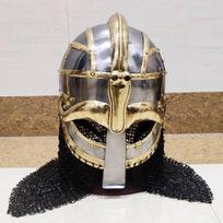 Viduramžių Plieno Vikingų Vendelio Šalmas Su Paštu Rankų Darbo SCA/ Larp, Spartiečio šalmas kolekcionuojamas namų dekorui, biuro kampo dekorui